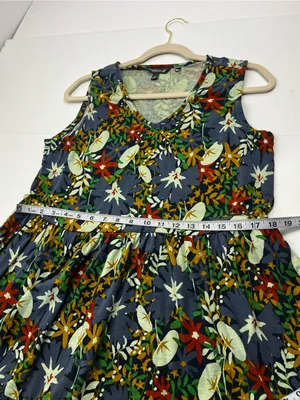 Toad & Co. Womens Floral Tiered Sleeveless Dress Blue Green Large Summer Pockets thumbnail 7
