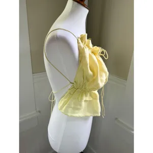 Bardot Margo Barely There Open Back Ruffle Top Yellow Large US 8 thumbnail 9