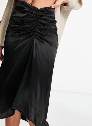 Mango Black Satin Midi Skirt thumbnail 1