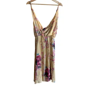 Anthropologie Meadow Rue Floral Silk Ruffle Midi Dress 4 Yellow V-Neck FLAW thumbnail 6