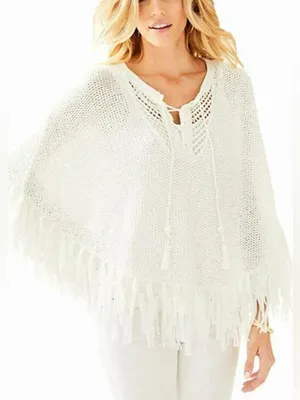 Lilly Pulitzer Pullover Fringed Cape Sweater White Small/Medium - C52-012 thumbnail 1