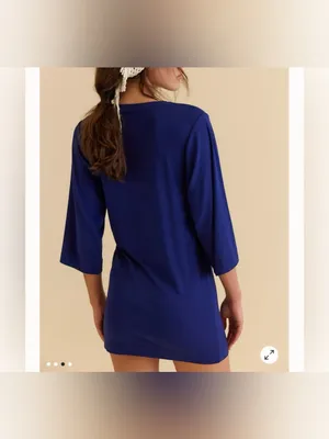 NWT Free People Free-Est Good Feels Tee Mini Dress - blue Poseidon navy - Small thumbnail 4