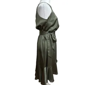 Jennifer Lopez Halter Ruffle Satin Dress Olive Green Cocktail Party Wedding‎ S thumbnail 5