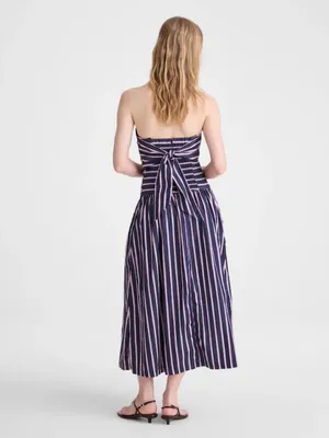 Madewell Strapless Ruched Midi Dress Poplin Striped‎ 100% Cotton Indigo Size 10 thumbnail 3