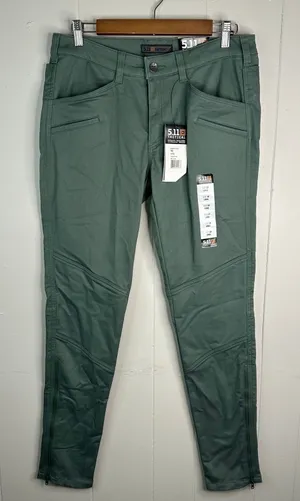 5.11 Tactical Wyldcat Pant Womens 10 Long Thyme Green Skinny Moto Zip NWT thumbnail 1