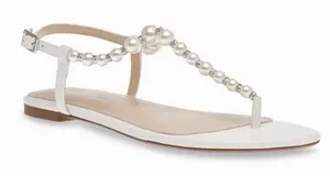 Betsey Johnson Size-6.5 Women Flat Sandals‎ Gal Pearl Strap White thumbnail 1