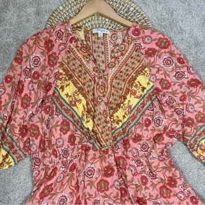 Umgee Floral Border Print Layered Mini Dress Boho Gypsy Rose Pink Plus Size 1X thumbnail 5