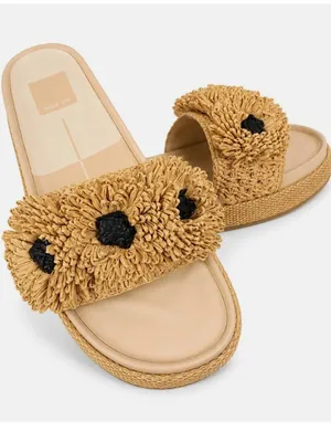 NEW $140 Dolce Vita Sidona Boho Flower Raffia Platform Slide Sandals 9.5 Resort thumbnail 1