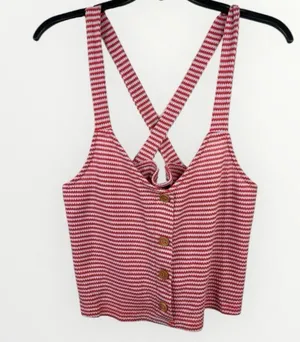 Lumiere Red Blue Striped Cross-Back Button-Front Tank Top Size M Cropped thumbnail 1