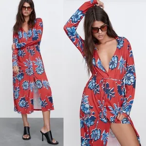 NWT Zara Printed Midi Dress‎ in Red size Small thumbnail 10