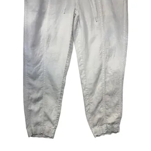 Athleta White 100% Linen Jogger Pants Small Drawstring Elastic Waist Tapered Leg thumbnail 4
