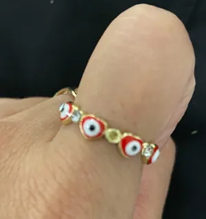 Gold Plated Red Heart Evil Eye Ring thumbnail 1