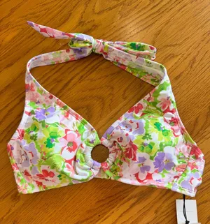 Shade & Shore Women's Bikini Top Halter Floral Ring Bralette Size Small NWT thumbnail 1
