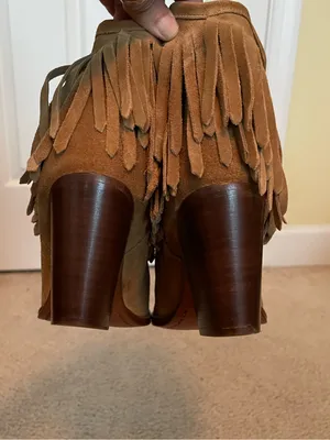 FRYE Ilana Fringe Leather Biscuit Cowgirl Western Booties Size 9.5 B thumbnail 4