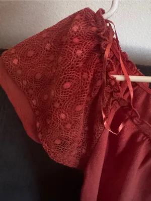 ELF Deep Burgundy Lace Flutter Sleeve Blouse Red thumbnail 6