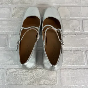 Madewell The Nettie Heeled Mary‎ Jane Womens 8.5 Bright Silver Metallic Leather thumbnail 5