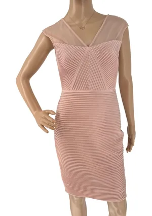Calvin Klein‎ Womens Pink Ribbed Mesh V-Neck Cocktail Bandage Dress Size 2 thumbnail 1