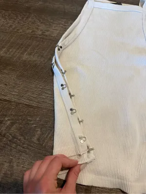 Zara Ribbed Snap-Side White Tank Top thumbnail 2