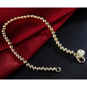 4mm Bead Ball Bracelet Minimalist Jewelry | Yellow Gold‎ Plated Sterling Silver thumbnail 4