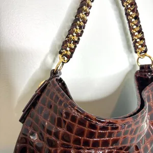 Antonio Melani Brown Patent Leather Croc Embossed Woven Chain Handle Bag thumbnail 10