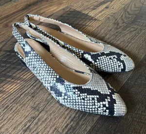 Avellini Snake-Print Pointed Toe Slingback Flats in Black & Cream Made in Italy thumbnail 1