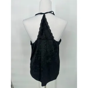 Womens XL Black Velvet‎ Lace Trim Cami Tank Top Fairy Whimsigoth Racerback Y2K thumbnail 3