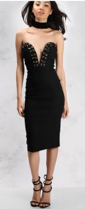 Rare London Eyelet Midi Dress Black Strapless New With Tags thumbnail 1