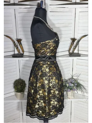 Vintage 90s dress black gold brocade floral whimsigoth cocktail wedding guest XL thumbnail 3