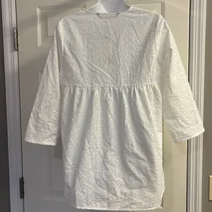 ZARA White Eyelet Flowy 3/4 Button Up Peplum Shirt- Small thumbnail 7