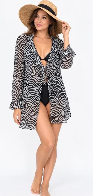 Victoria's Secret Black and White Zebra-Print Sheer Swim Cover-Up size M thumbnail 1