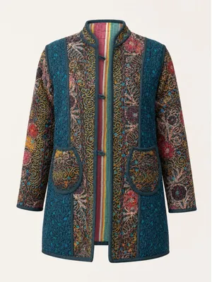 Quilted Embroidered Jacket Boho Artisan Coat Multicolor Statement Piece Multiple Size M thumbnail 1