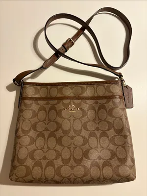 Coach Signature coated Canvas File Crossbody Bag purse tan brown excellent thumbnail 1