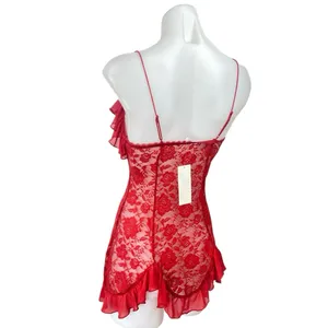 NEW Urban Outfitters Rouge Red Sheer Lace Cami Sleeveless Floral Night Dress XS thumbnail 2