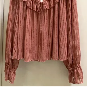 By Anthropologie Sheer Striped Blouse Top plus XXL 2X NEW BOHO rose long sleeve thumbnail 12