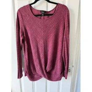 Pink Twist Front‎ Long Sleeve Top Stretch Knit Blouse Casual Flattering Fit XL thumbnail 6