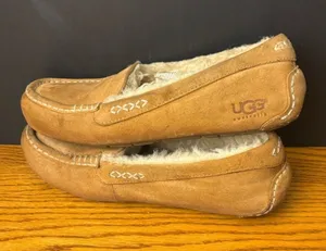 UGG Australia Ansley Moccasin leather sherpa slippers indoor outdoor shoes sz 9 thumbnail 1