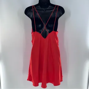 Zara Women’s Bright Orange Chemise Silky Satin Summer Slip Dress-Size L thumbnail 4