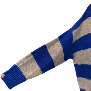 Free People Sweater Oversized Nautical Blue Beige Stripe SZ Sm Office Relaxed thumbnail 5