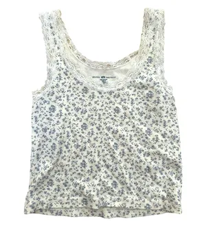 Brandy Melville - Ronnie Floral Lace Trim Sleeveless Tank in Cream & Blue thumbnail 1