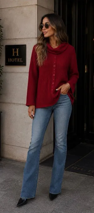 Multiples Merlot Cowl Neck Sweater Size XL thumbnail 1