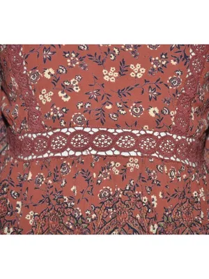 Angie Dress Womens Size L Floral Boho Puff Bell Sleeve Midi Smocked Lace thumbnail 3