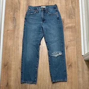 MADEWELL |‎ Women's Knee-Rip Edition Medium Jade Wash Classic Straight Jeans, 25 thumbnail 4