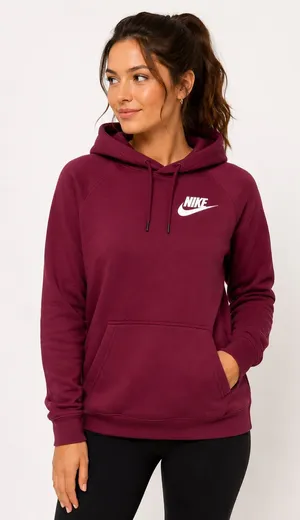 Nike Rally Essentials Burgundy Fleece Pullover Hoodie thumbnail 1