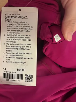 Lululemon Align Tank Top *Light Support, A/B Cup Ripened Raspberry - Size 14 thumbnail 3
