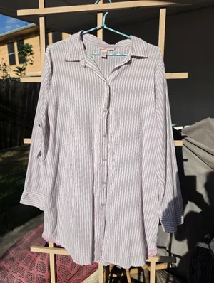 Victoria’s Secret Pink Striped Sleep Shirt Nightgown Pajama Button Down Large thumbnail 3