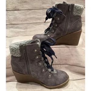 SM New York Women's Frenzy Boots Wedge Heel Brown Suede like Size 6 thumbnail 4