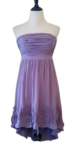 Lavender Dress Pleated Rosette Strapless Hi-Low Doe & Rae Formal Fairy Boho Med thumbnail 1