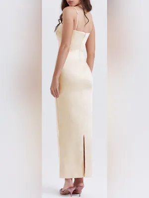NWOT HOUSE OF CB Costanza vintage cream satin Maxi Dress sz S thumbnail 4