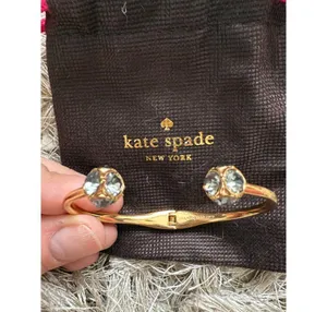 Kate Spade New York Hinge Cuff Bangle Bracelet Gold Grey Gems thumbnail 2