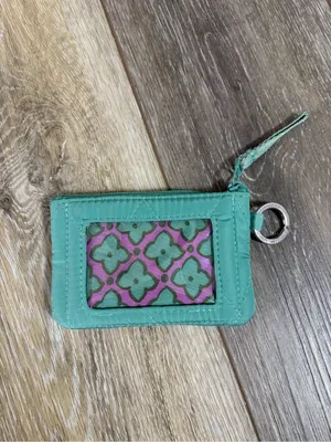 Vera Bradley Teal Quilted Zip ID Case Keychain Wallet thumbnail 2